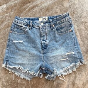 We The Free Washed Light Blue Distressed Denim Cutoff Shorts